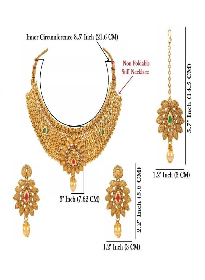 Efulgenz Choker Indian Jewelry Sets for Women Traditional Crystal Kundan Stone Pearl Wedding Choker Necklace Earrings Maang Tikka Jewelry Set Indian Bridal Jewelry - Image 5