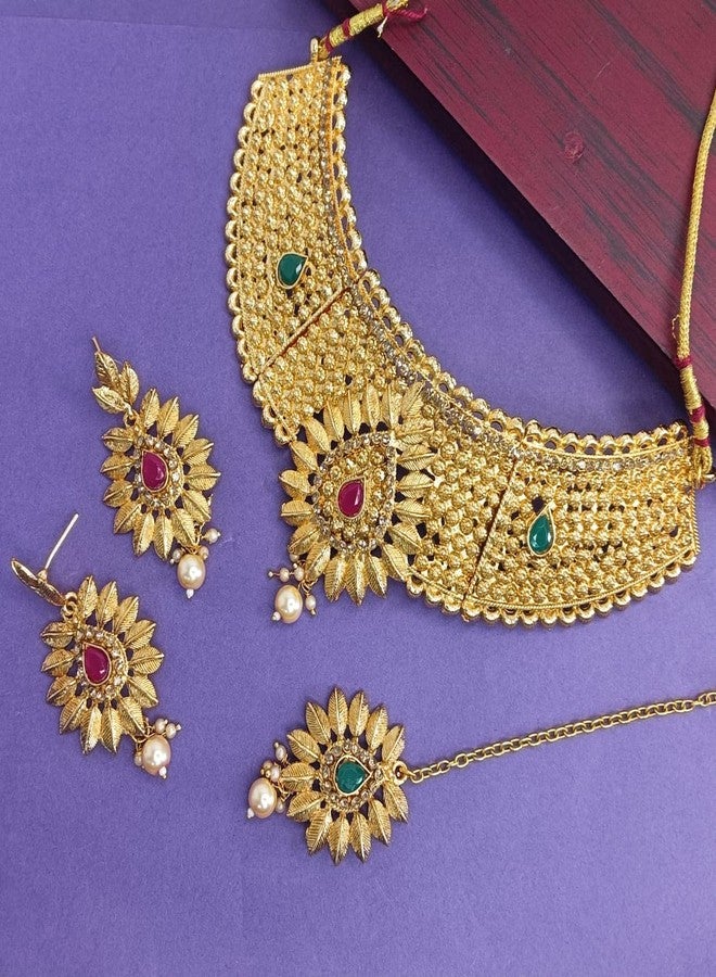 Efulgenz Choker Indian Jewelry Sets for Women Traditional Crystal Kundan Stone Pearl Wedding Choker Necklace Earrings Maang Tikka Jewelry Set Indian Bridal Jewelry - Image 2