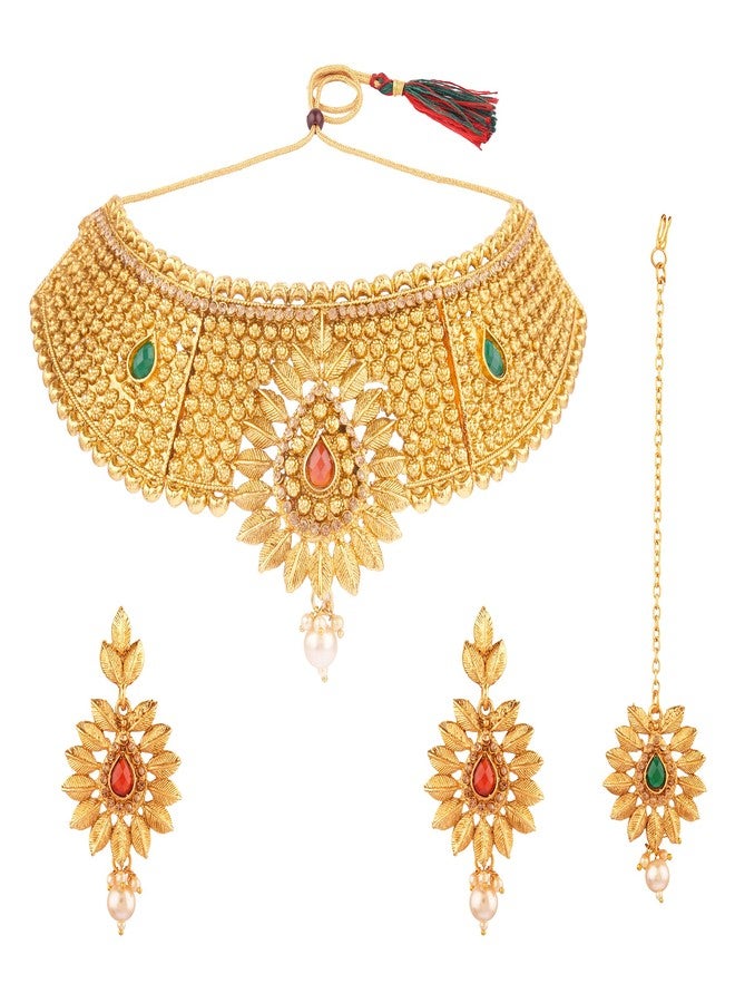 Efulgenz Choker Indian Jewelry Sets for Women Traditional Crystal Kundan Stone Pearl Wedding Choker Necklace Earrings Maang Tikka Jewelry Set Indian Bridal Jewelry - Image 1
