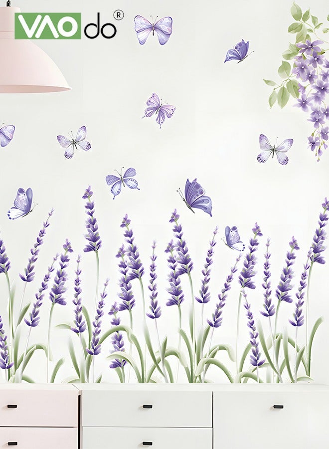 فاو دو 2PCS ملصق جدار ذاتي اللاصق ، طباعة اللافندر والفراشة ، ورق جدار PVC مقاوم للماء ، ديكور جدار قابل للإزالة مناسب لغرفة النوم غرفة المعيشة شرفة المطبخ 30 * 90 سم - Image 1
