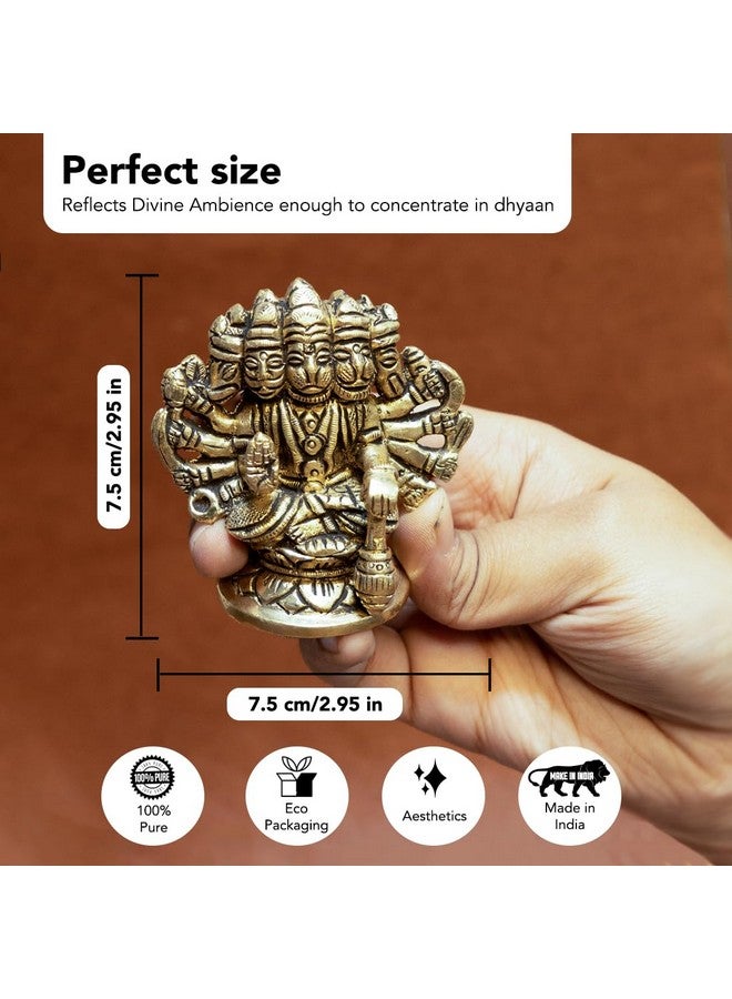 Ekhasa 100% Pure Brass Panchmukhi Hanuman (Size: 8.4 cm) | Panchmukhi Hanuman Murti for Door Entrance | Panch Mukhi Hanuman Ji for Car Dashboard | Vastu Protection from Evil Eye - Image 2