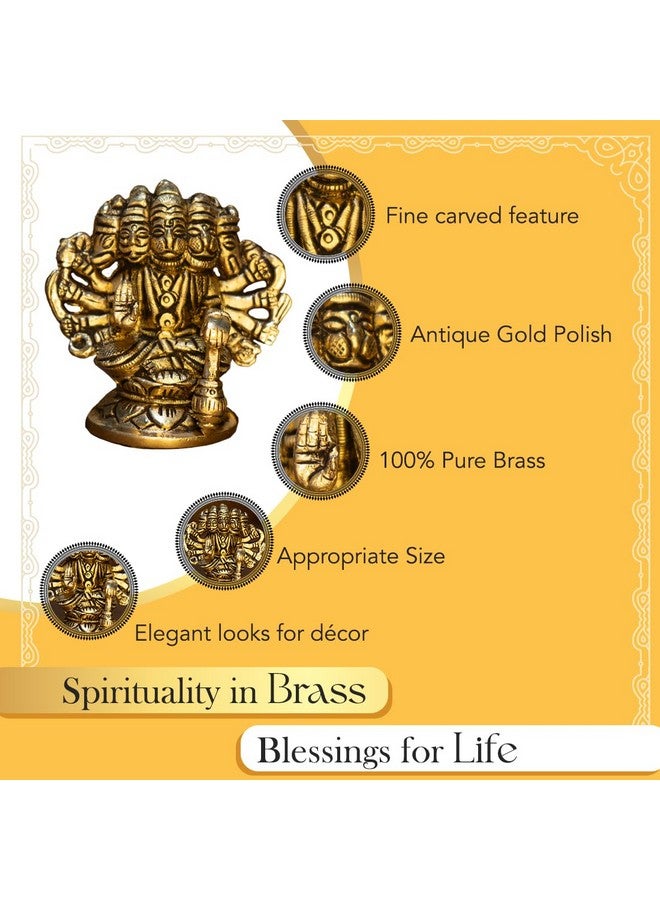 Ekhasa 100% Pure Brass Panchmukhi Hanuman (Size: 8.4 cm) | Panchmukhi Hanuman Murti for Door Entrance | Panch Mukhi Hanuman Ji for Car Dashboard | Vastu Protection from Evil Eye - Image 3