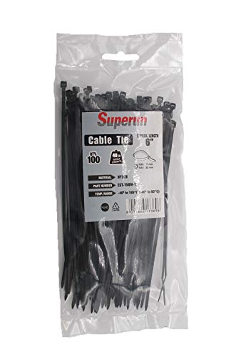 Superun Black Zip Ties 6 Inch, 40 Lbs Tensile Strength Wire Ties (Industrial Grade Cable Ties) Pack of 100 - Image 1