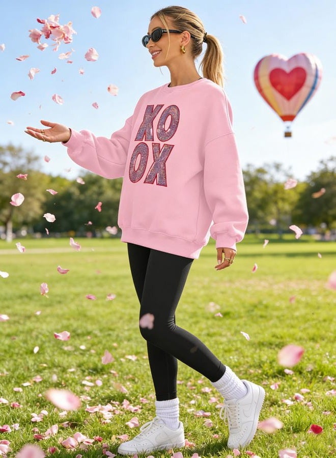 MAXIMGR Valentines Sweatshirts Women Love Sweatshirt - Oversized Embroidered Crewneck Shirt Valentine Gifts Pullover Tops Pink - Image 4