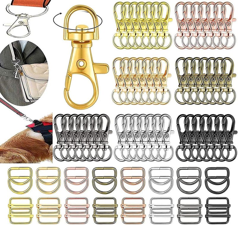 DIY Crafts DIY DIYC14197 Crafts Round Swivel Clasps with D Rings Slide Buckles Set Lanyard Snap Hooks Keychain 15 Pcs Slide Buckles Antique Silver - Image 1