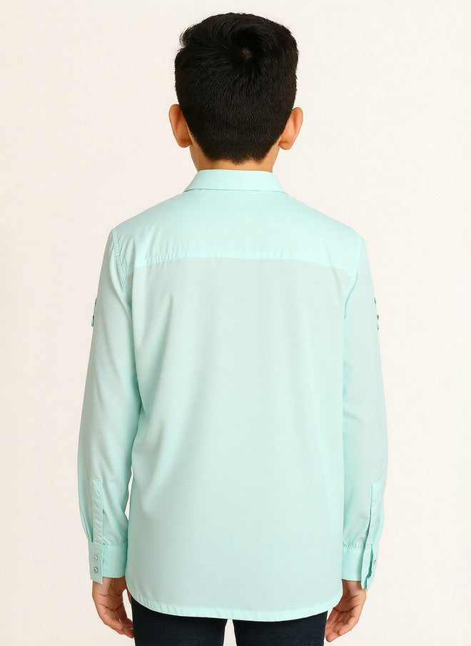CHARCHIT Boys Comfort Pure Cotton Casual Shirt in Sea Green - Image 3