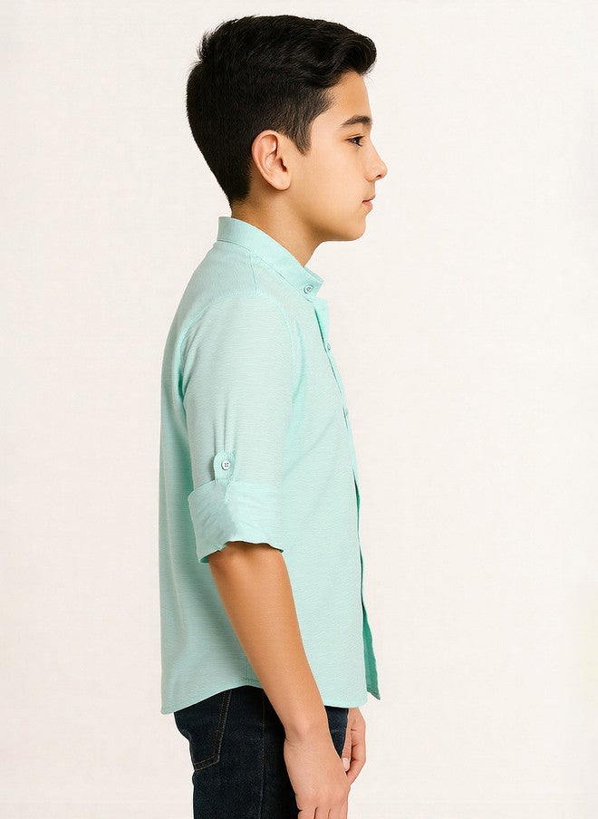 CHARCHIT Boys Comfort Pure Cotton Casual Shirt in Sea Green - Image 2