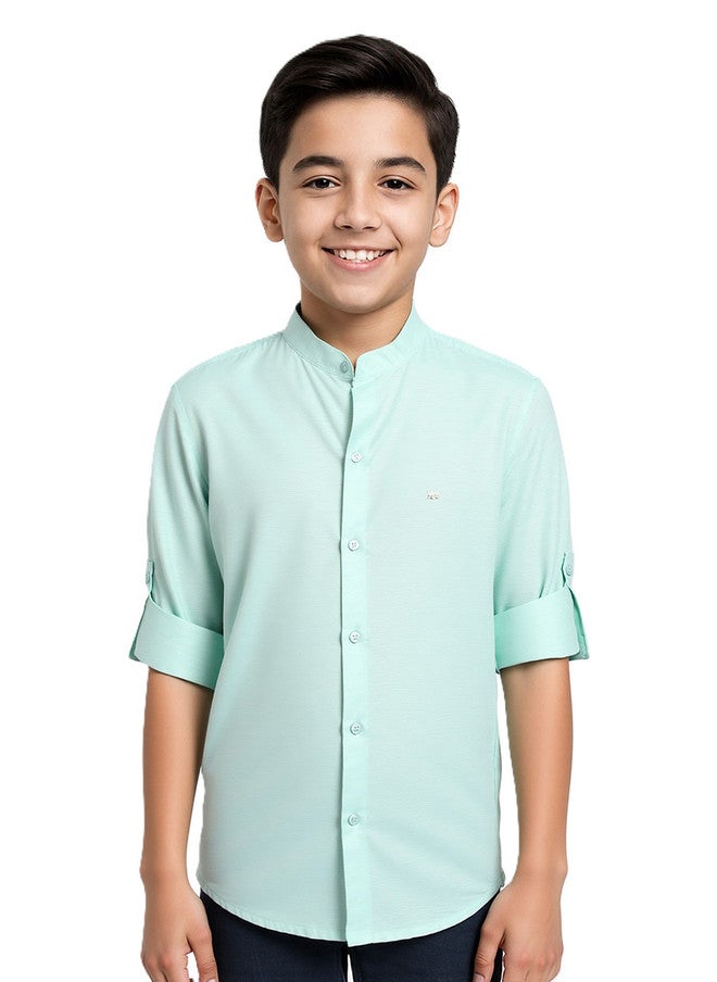 CHARCHIT Boys Comfort Pure Cotton Casual Shirt in Sea Green - Image 1