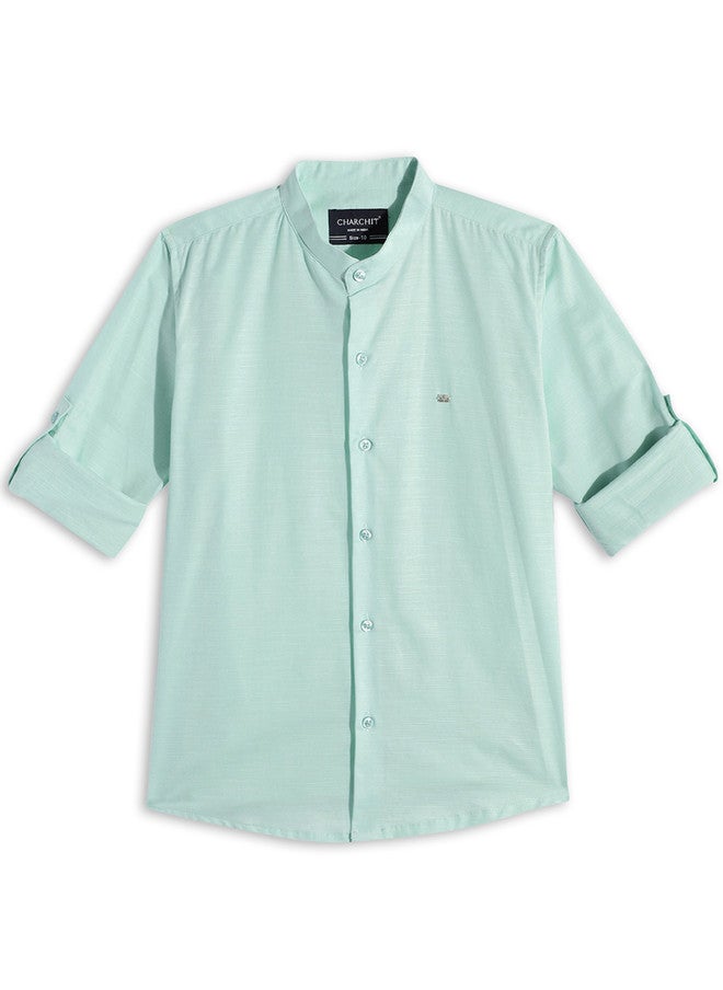 CHARCHIT Boys Comfort Pure Cotton Casual Shirt in Sea Green - Image 4