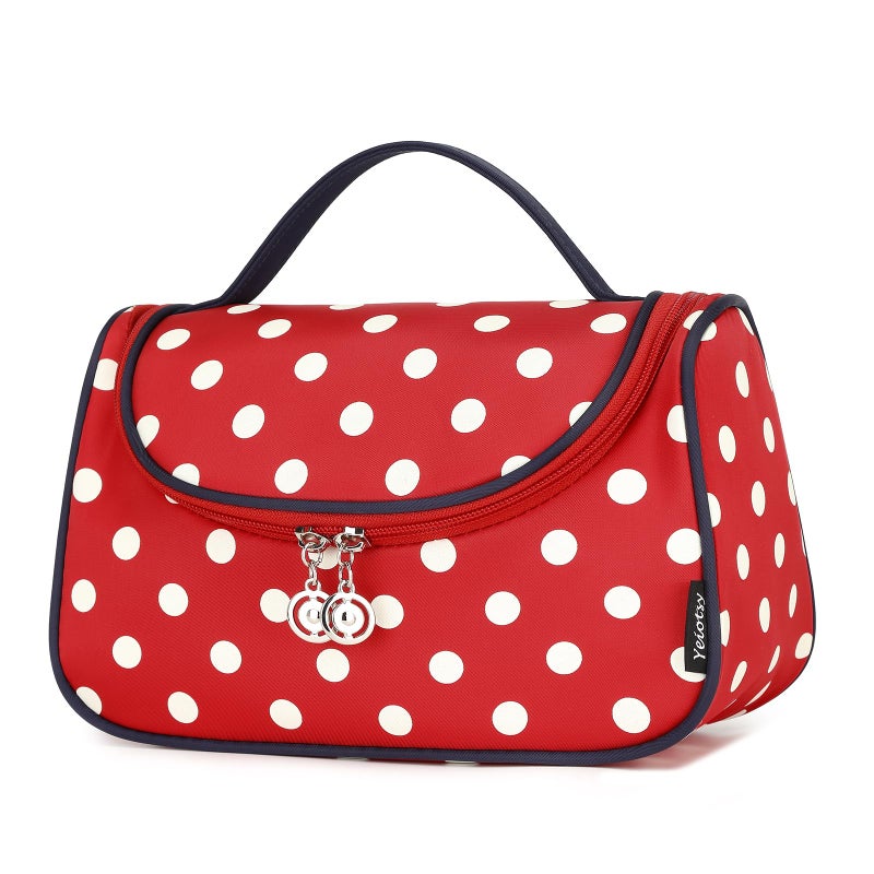 Yeiotsy Travel Cosmetic Bag â€“ Polka Dots Makeup Travel Organizer, Hanging Toiletry Bag for Women (Classic Red) - Image 1