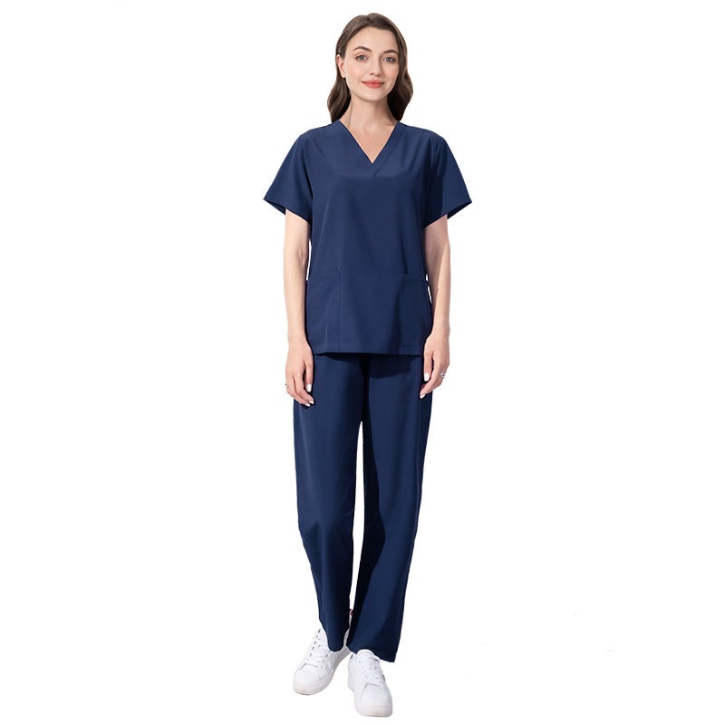 Elastic Quick-dry Scrub Set V-Neck Medical Nurse Uniform 42021 Navy  - Image 1