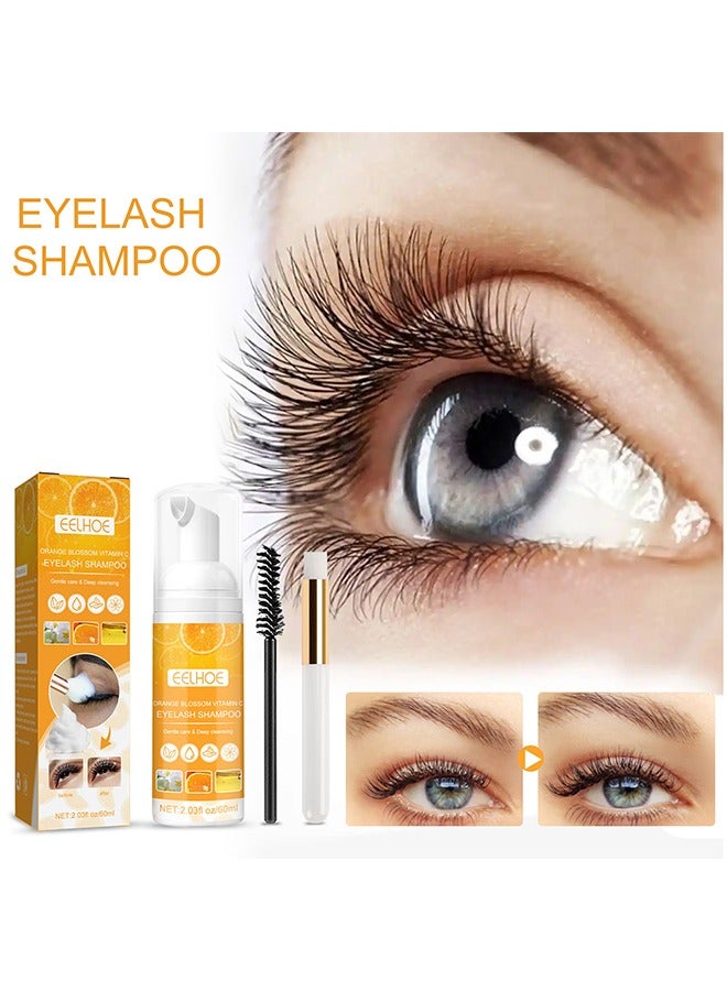 إيلهو شامبو الرموش بفيتامين سي بزهر البرتقال ، شامبو الرموش 60 مل + عصا الماسكارا + فرشاة ، شامبو الرموش الرغوية منظف الرموش للوصلات ، مستخلص زهر البرتقال الطبيعي ، صالون والاستخدام المنزلي - Image 1