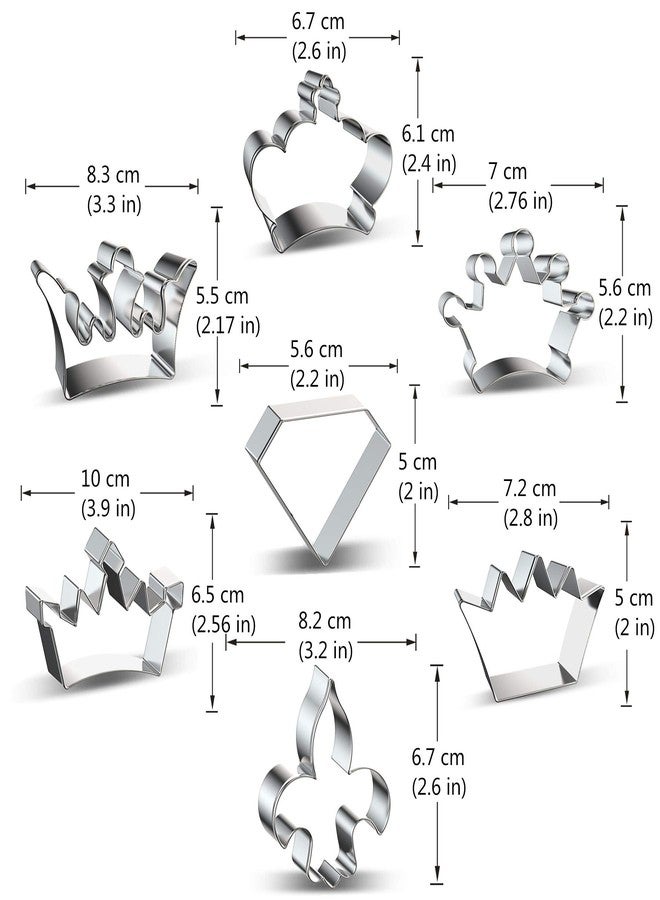 Comais Crown Cookie Cutter Set of 7 pcs, Stainless Steel Princess Crown Series Fondant Cutters Baking Molds - Image 3