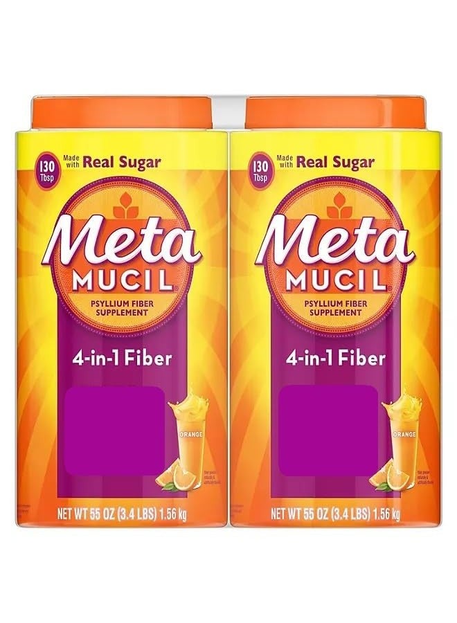 Metamucil, 4-in-1 Fiber with Real Sugar, Orange Flavor, 55oz, 3.44 Pound (Pack of 2)