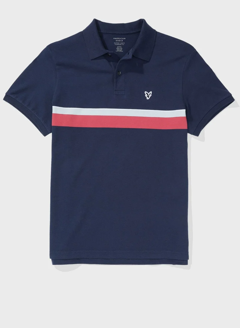 American Eagle Striped Logo Polo