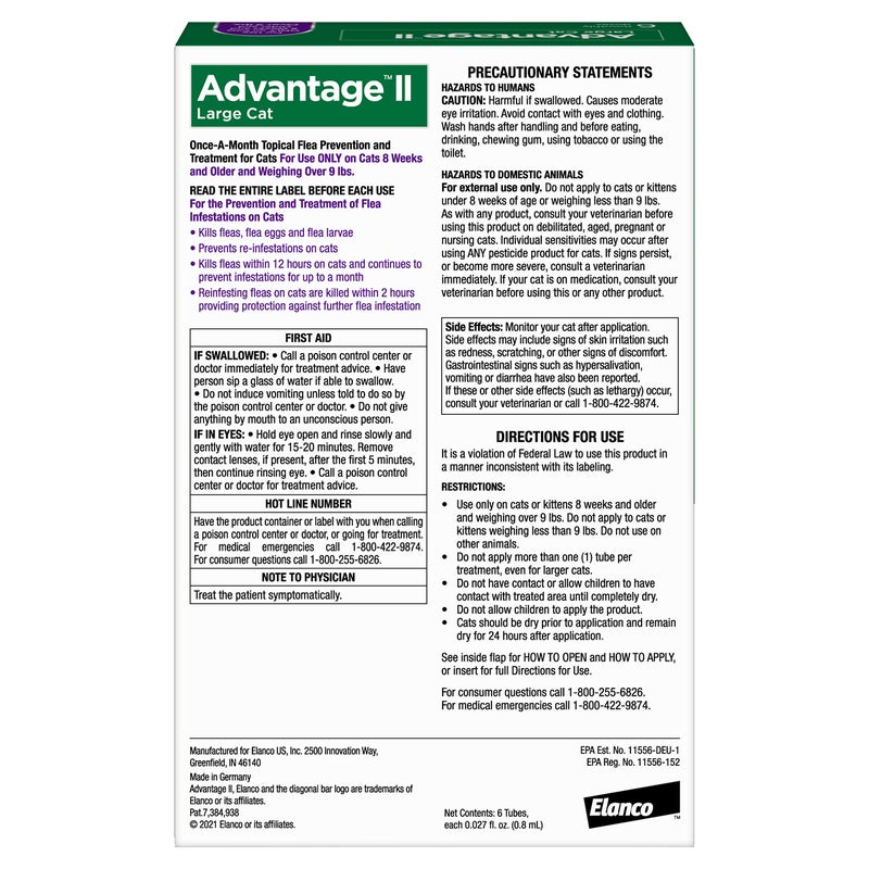 Advantage II Large Cat Vet-Recommended Flea Treatment & Prevention | Cats Over 9 lbs. | 6-Month Supply - Image 2