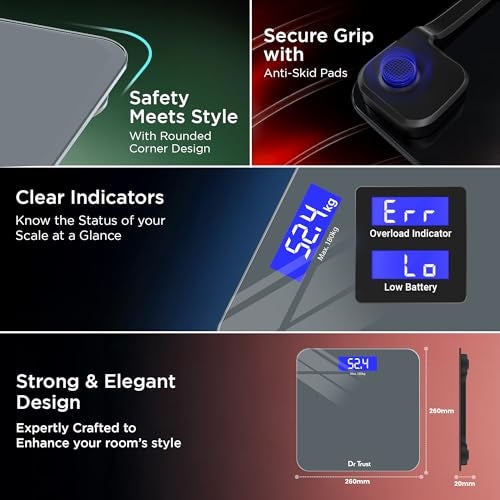 Dr Trust USA Platinum Electronic Weight Machine for Body Weight, Digital Weighing Scale for Human Body, Digital Bathroom Scale with Thick Tempered Glass, Large LCD Display, 3 Year Warranty (Grey) - Image 5