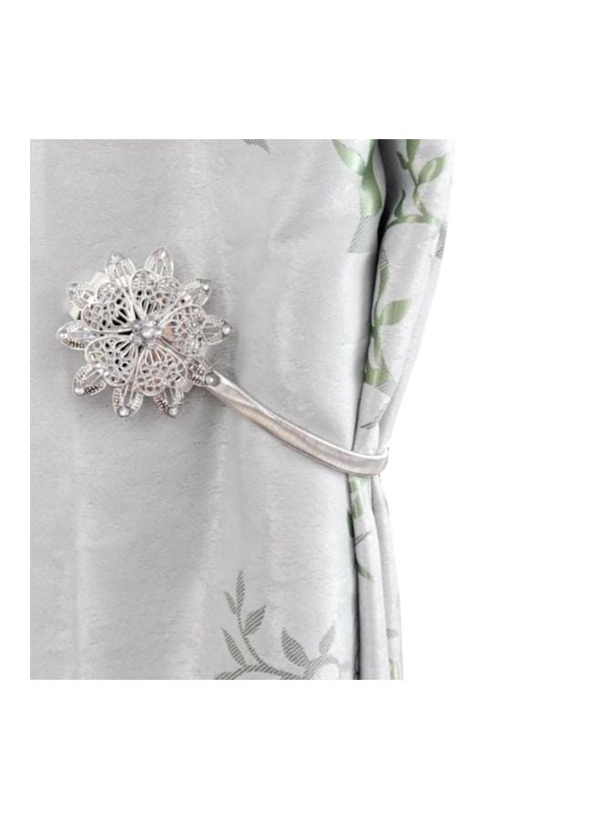 Generic Rhinestone Studded Flower Shaped Magnetic Retractable Clip Silver/Clear 