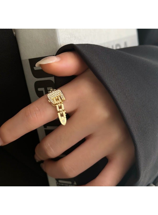Retro Diamond Belt Buckle Ring Cold Style Advanced Personalized Index Finger Ring Style Design Temperament Ring Fashion