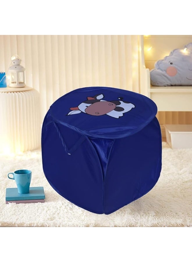Laundry Basket Polyester Foldable Laundry Basket  Collapsible Laundry Basket Square Clothes Storage Box With Lid & Side Handles Blue - Image 3
