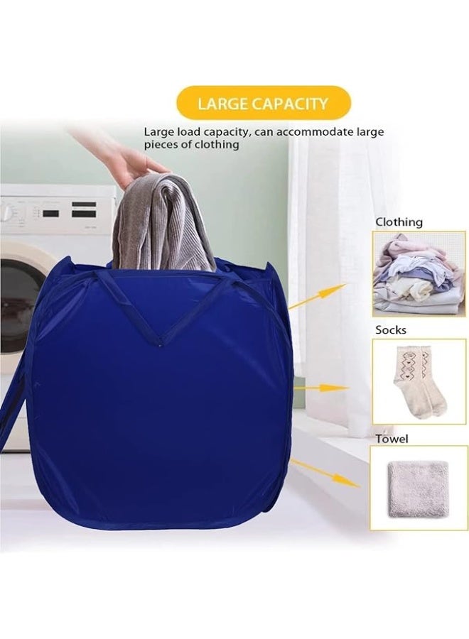 Laundry Basket Polyester Foldable Laundry Basket  Collapsible Laundry Basket Square Clothes Storage Box With Lid & Side Handles Blue - Image 4