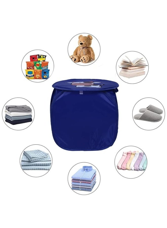 Laundry Basket Polyester Foldable Laundry Basket  Collapsible Laundry Basket Square Clothes Storage Box With Lid & Side Handles Blue - Image 2