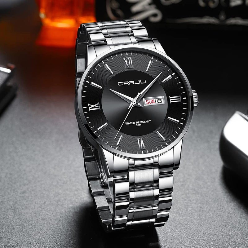 CRRJU Fashion Watches for Men,Casual Calendar Militry 3ATM Waterproof Watches,316L Stainsteel Steel Strap Watch - Image 3