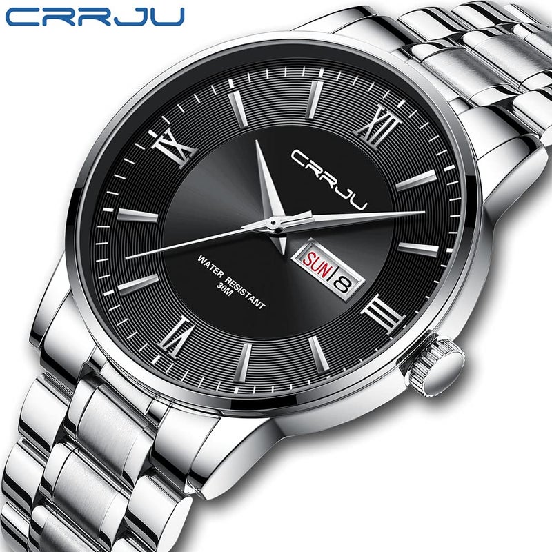 CRRJU Fashion Watches for Men,Casual Calendar Militry 3ATM Waterproof Watches,316L Stainsteel Steel Strap Watch - Image 2