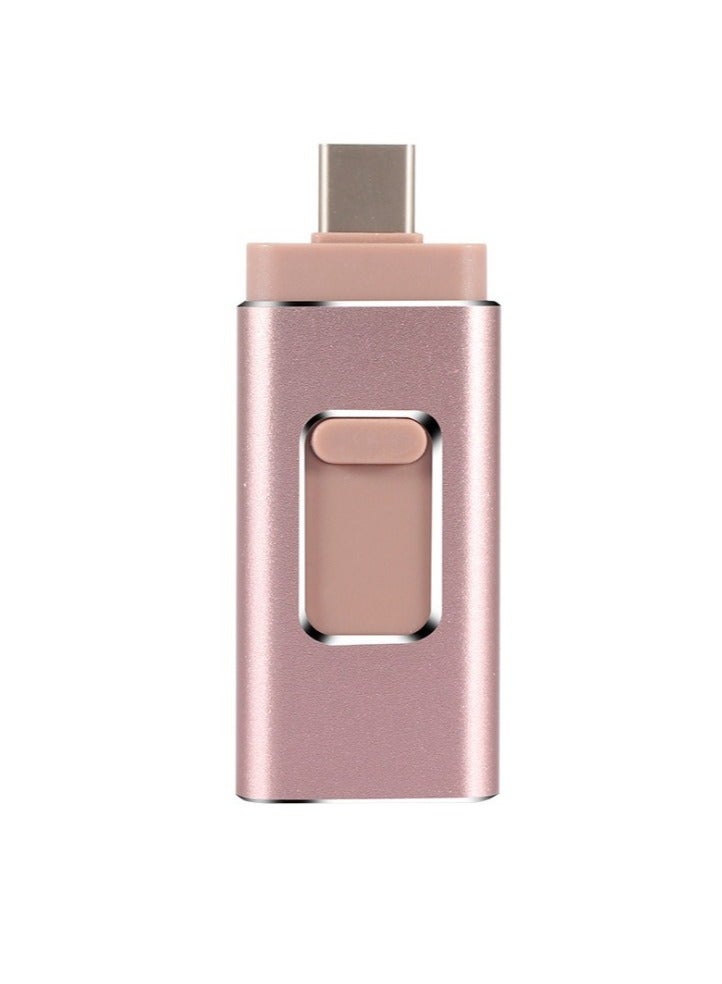 AROAQ 512GB USB Flash Drive, Shock Proof 3-in-1 External USB Flash Drive, Safe And Stable USB Memory Stick, Convenient And Fast Metal Body Flash Drive, Rose Gold (Type-C Interface + apple Head + USB)  - Image 1