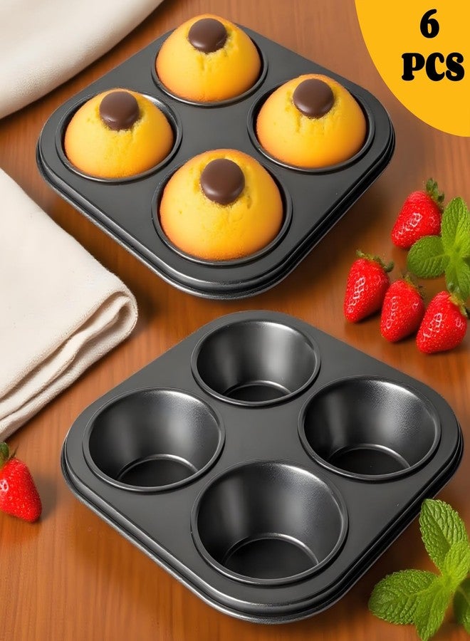 Acshio 6 Pack Muffin Pan, 4 Cup Non-Stick Air Fryer Small Oven Cupcake Baking Pan, Carbon Steel Round Muffin Tin Bakeware Cake Mould for Egg Muffin, Quiches and Frittatas - Image 5