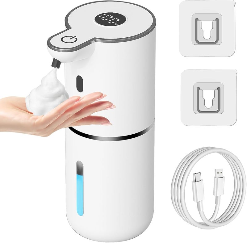 موزع الصابون الرغوي الأوتوماتيكي OHIFAST بدون لمس، قابل لإعادة الشحن عبر USB، ذكي، 6 مستويات قابلة للتعديل، سعة 380 مل، مثبت على الحائط للحمام والمطبخ وصابون الأطباق - أبيض - Image 1