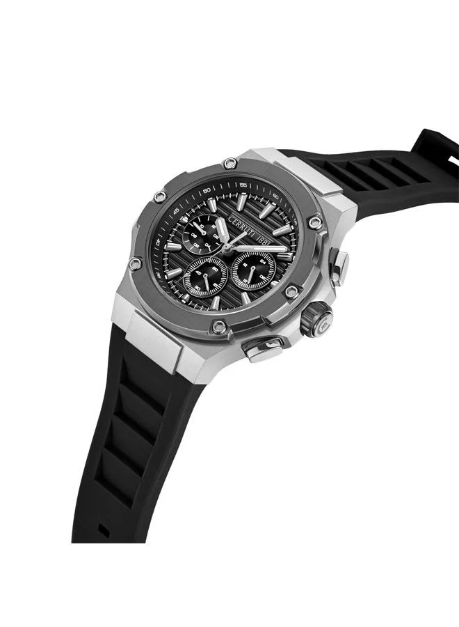 شيروتي 1881 ساعة لوكاردو للرجال بقرص أسود وسوار سيليكون متعددة الوظائف