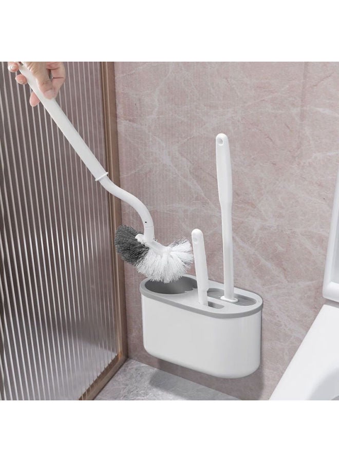 Mengting Toilet Brush 3-piece Set, Wall-mountable, Silicone Long Handle, Crevice Cleaning Brush, No Dead Angles, Bathroom Toilet Brush