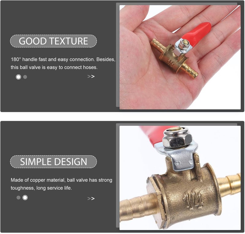 2Pcs Copper Ball Valve Shut Off Valve with Barb for Fuel Air Water Line Suitable for Rv and Pneumatic Tubing - Image 3