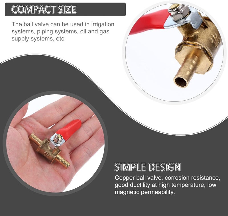 2Pcs Copper Ball Valve Shut Off Valve with Barb for Fuel Air Water Line Suitable for Rv and Pneumatic Tubing - Image 5