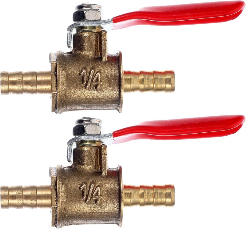 2Pcs Copper Ball Valve Shut Off Valve with Barb for Fuel Air Water Line Suitable for Rv and Pneumatic Tubing - Image 1