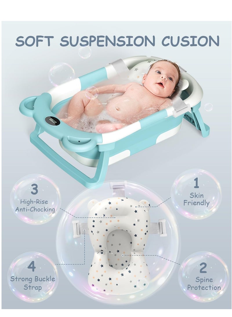 حوض استحمام للأطفال قابل للطي مع وسادة استحمام ومقياسحوض استحمام للأطفال قابل للطي مع وسادة استحمام ومقياس درجة حرارة الماء، حوض استحمام محمول قابل للطي ومضاد للانزلاق مع فتحة تصريف - Image 2