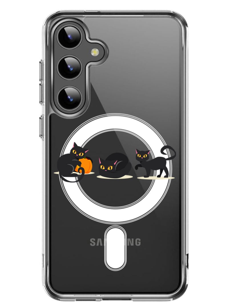 Theodor Magnetic Case for Samsung Galaxy S24 Plus 6.7-inch Compatible with MagSafe Wireless Charging, Shockproof Phone Bumper Cover Cat pumpkin Halloween-01 - Image 1
