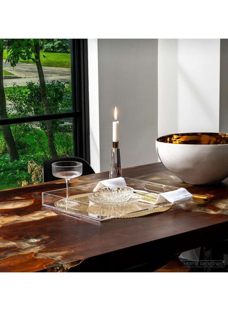 TDAO 2-Packs Clear Acrylic Tray with Handles, 15"x10" Rectangle Acrylic Decorative Tray, Clear Serving Tray with Clear Handles for Food, Tea/Coffee, Fruit Display Makeup Perfume Storage - Image 2