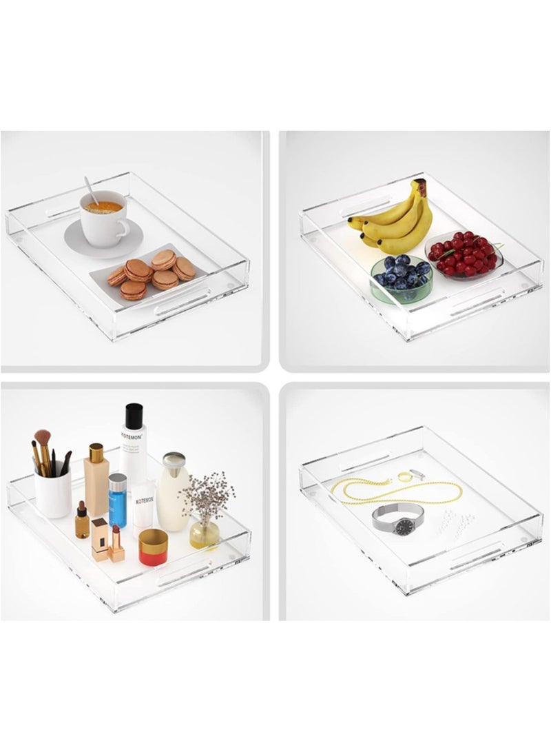 TDAO 2-Packs Clear Acrylic Tray with Handles, 15"x10" Rectangle Acrylic Decorative Tray, Clear Serving Tray with Clear Handles for Food, Tea/Coffee, Fruit Display Makeup Perfume Storage - Image 4