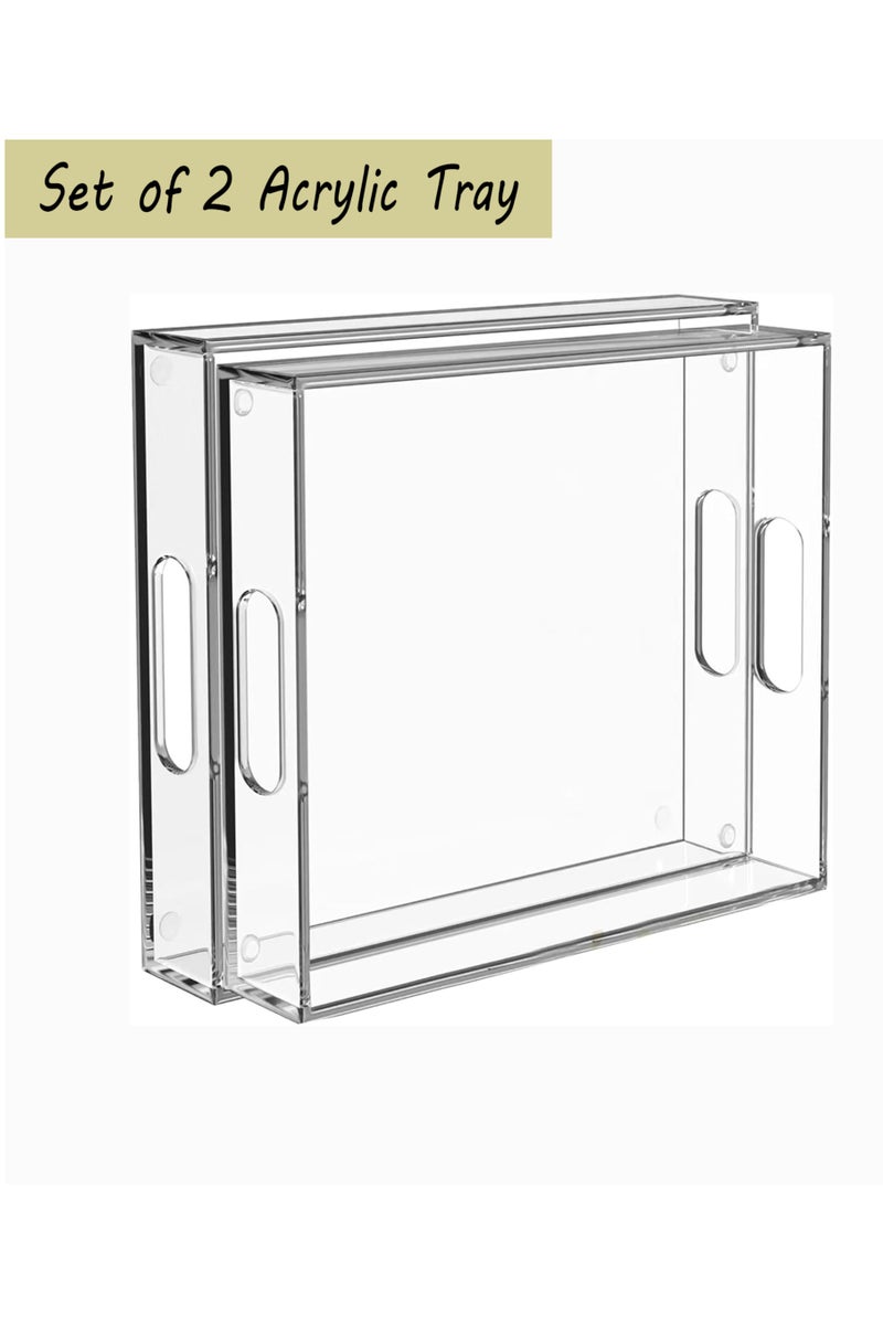 TDAO 2-Packs Clear Acrylic Tray with Handles, 15"x10" Rectangle Acrylic Decorative Tray, Clear Serving Tray with Clear Handles for Food, Tea/Coffee, Fruit Display Makeup Perfume Storage - Image 1