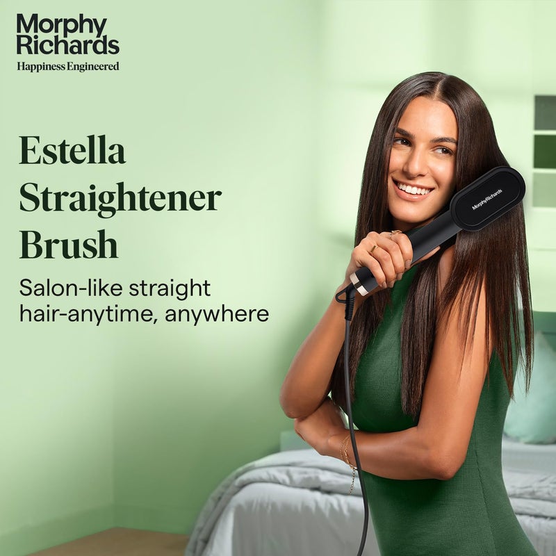Morphy Richards Estella Hair Straightener Brush | Compact & Travel Friendly | 360 Degree Swivel Cord | 5 Temperature Settings | Hair Straightener Brush for Women,Black - Image 2