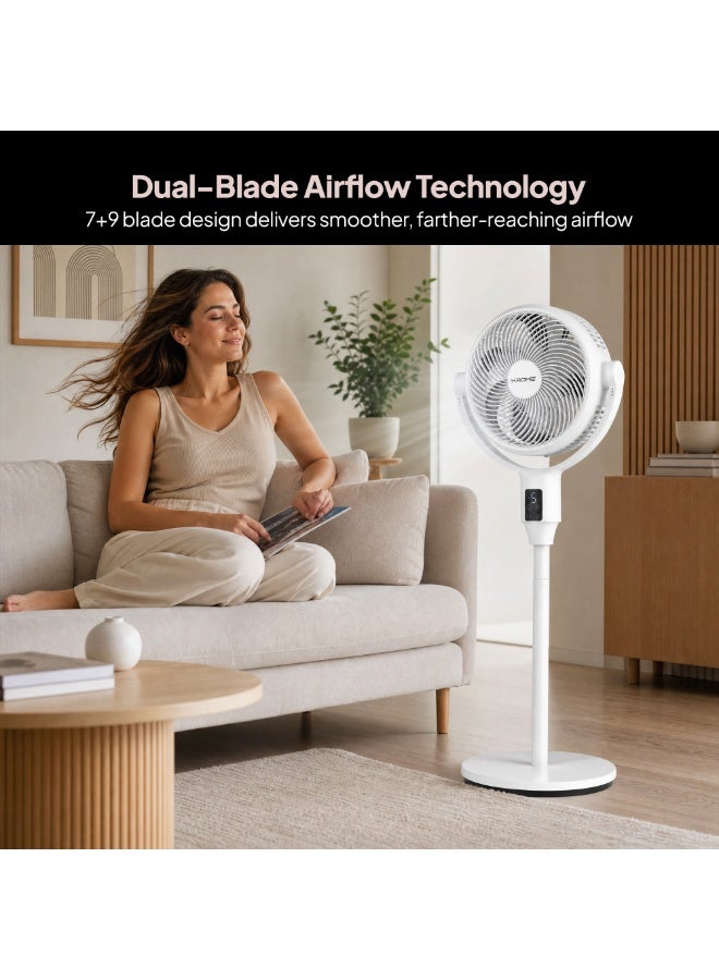 كروم Krome Pedestal Air Circulator Fan, Dual-Blade 7+9 Design, DC Motor, 9 Speeds, Turbo Mode, 85° Oscillation, Auto Tilt, Remote Wi-Fi, 9H Timer, Aromatherapy Tray, Adjustable Height, White - KR-FNC25M 32 W KR-FNC25M white - Image 3