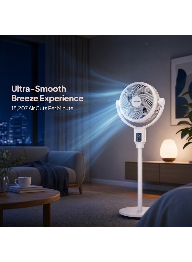 كروم Krome Pedestal Air Circulator Fan, Dual-Blade 7+9 Design, DC Motor, 9 Speeds, Turbo Mode, 85° Oscillation, Auto Tilt, Remote Wi-Fi, 9H Timer, Aromatherapy Tray, Adjustable Height, White - KR-FNC25M 32 W KR-FNC25M white - Image 4