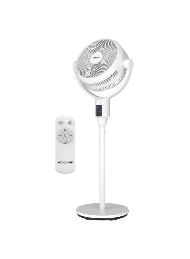 كروم Krome Pedestal Air Circulator Fan, Dual-Blade 7+9 Design, DC Motor, 9 Speeds, Turbo Mode, 85° Oscillation, Auto Tilt, Remote Wi-Fi, 9H Timer, Aromatherapy Tray, Adjustable Height, White - KR-FNC25M 32 W KR-FNC25M white - Image 2
