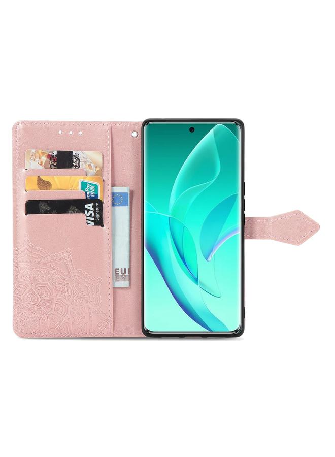 اس-توب جراب هاتف Honor 60 Pro من الجلد المنقوش بنقشة زهرة ماندالا أفقية - Image 3