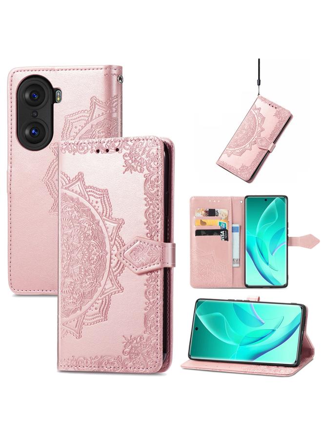 اس-توب جراب هاتف Honor 60 Pro من الجلد المنقوش بنقشة زهرة ماندالا أفقية - Image 1