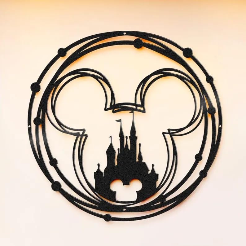 BLIND SHOP Mouse Head Outline Metal Decor Mickey Castle Metal sign Mickey Mouse Home Wall Decor Disney Castle Wall Art Home Welcome Sign - Image 1