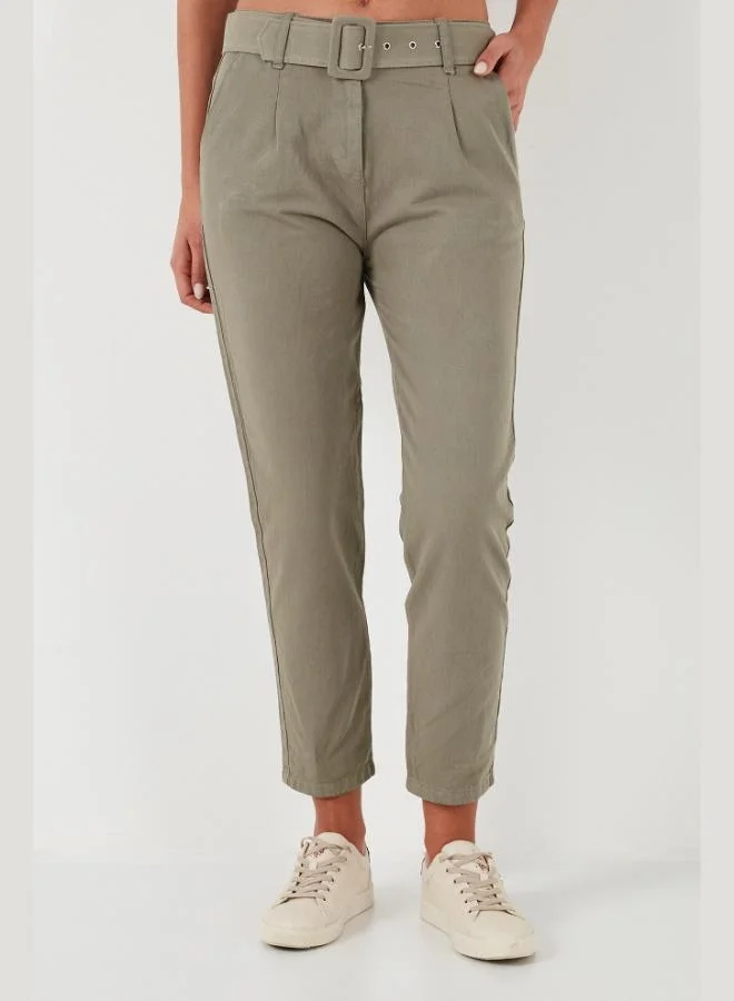 Lela Lela Cotton Normal Waist Regular Fit Belted Trousers Women's TROUSERS 668YP4152