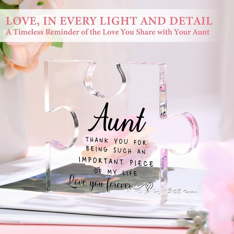 Saineron Aunt Gifts for Women Best Auntie Gift Ideas Cool Aunt Birthday Gifts for Aunts from Niece Auntie Birthday Gift Presents for Aunts Bracelet Keychain Cup Socks Tote Bag Acrylic Puzzle - Image 4